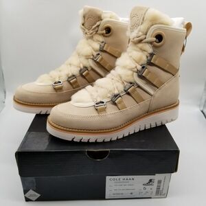 Cole Haan Women Zerogrand Luxe Hiker Boots Sz  5 B Oat Lace Up Water Resistant